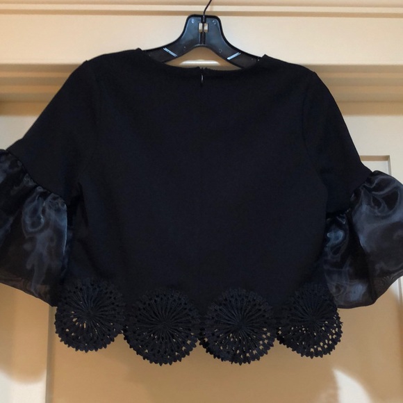 Garcia puff sleeve lace accent crop black top - Picture 6 of 8
